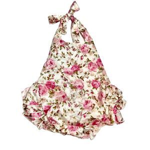 NEW 18 Month Satin Coquette Ruffle Bubble‎ Roses Sunsuit Floral Summer Romper